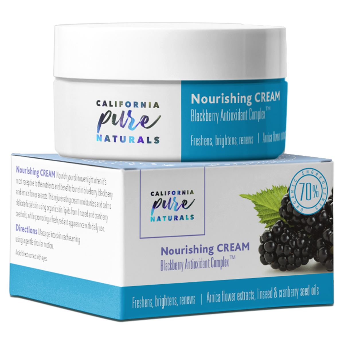 Nourishing Cream made with 70% organic, 100% vegan ingredients from California Pure Naturals.