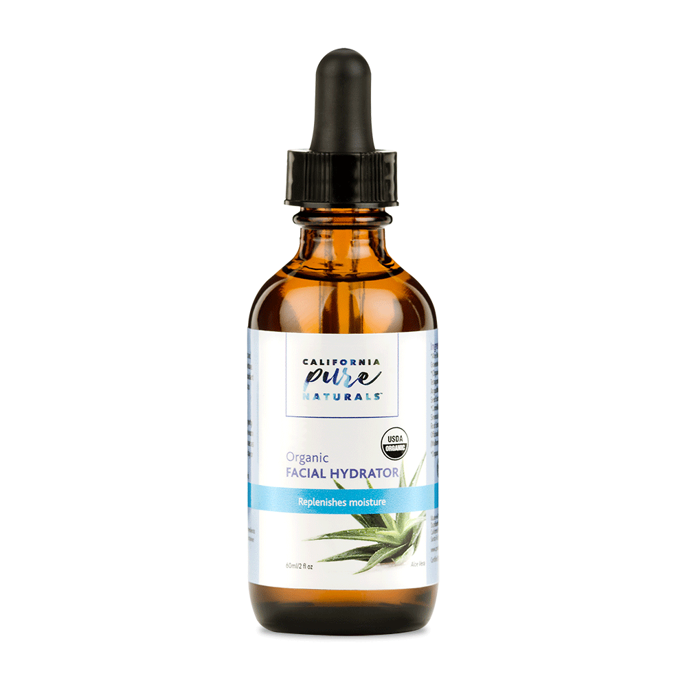 USDA Organic Facial Hydrator by California Pure Naturals in a glass eye dropper bottle. 